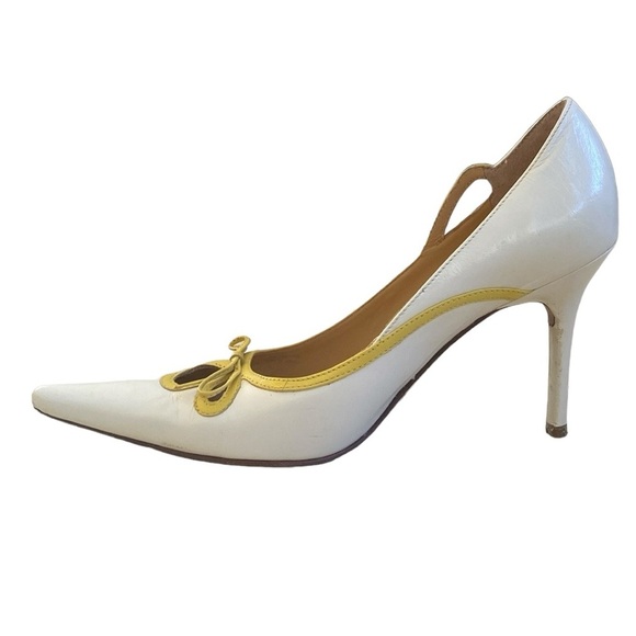 BCBG MaxAria Color cream and yellow pointy toe pump Leather All Leather Sz 6 1/2 - Picture 7 of 13